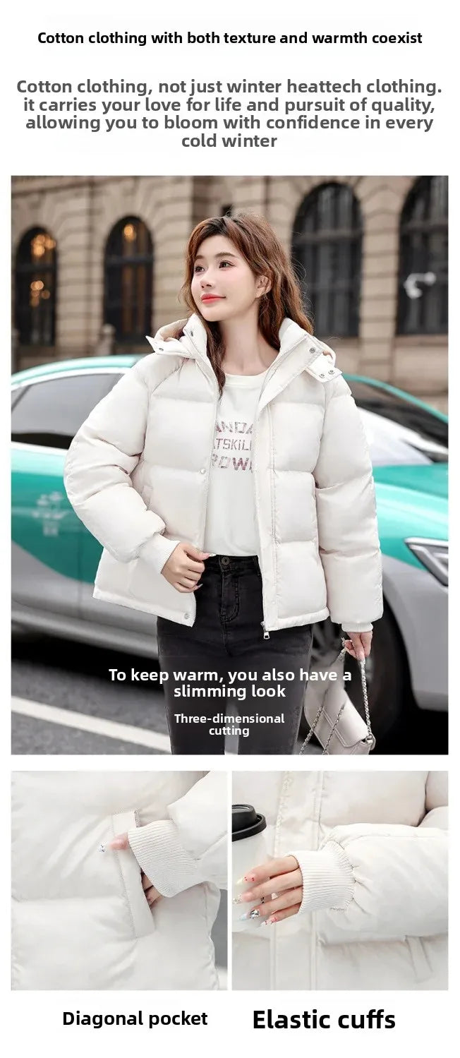 Women's down Cotton Jacket Short Winter Thickened Bread Style Loose Fit Warm Outerwear Korean Version Student Coat