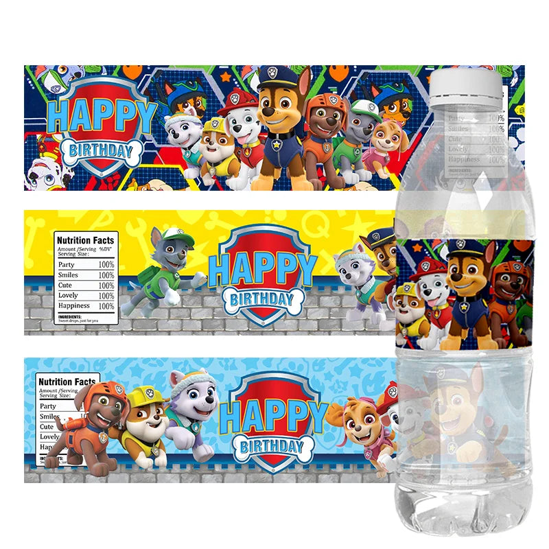 24pcs Paw Patrol Theme Water Bottle Stickers Labels Baptism Baby Shower Birthday Decor Supplies Dogs Party Water Bottle Wrappers