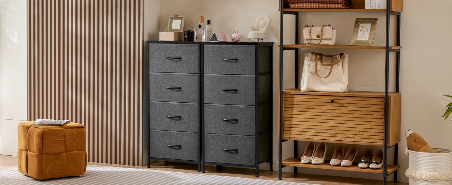 JIAN-Armoire de Rangement pour Vêtements, Commode pour Chambre à Coucher, 4 Tiroirs de Proximité en Tissu, Armoire à Cadre en Acier
