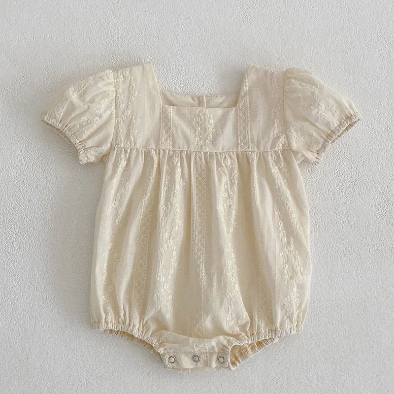 2025 Baby Girl Romper Summer 0-24M Children Clothes Korean Style Climbing Suit Short Sleeved Cotton Embroidery Newborn Romper