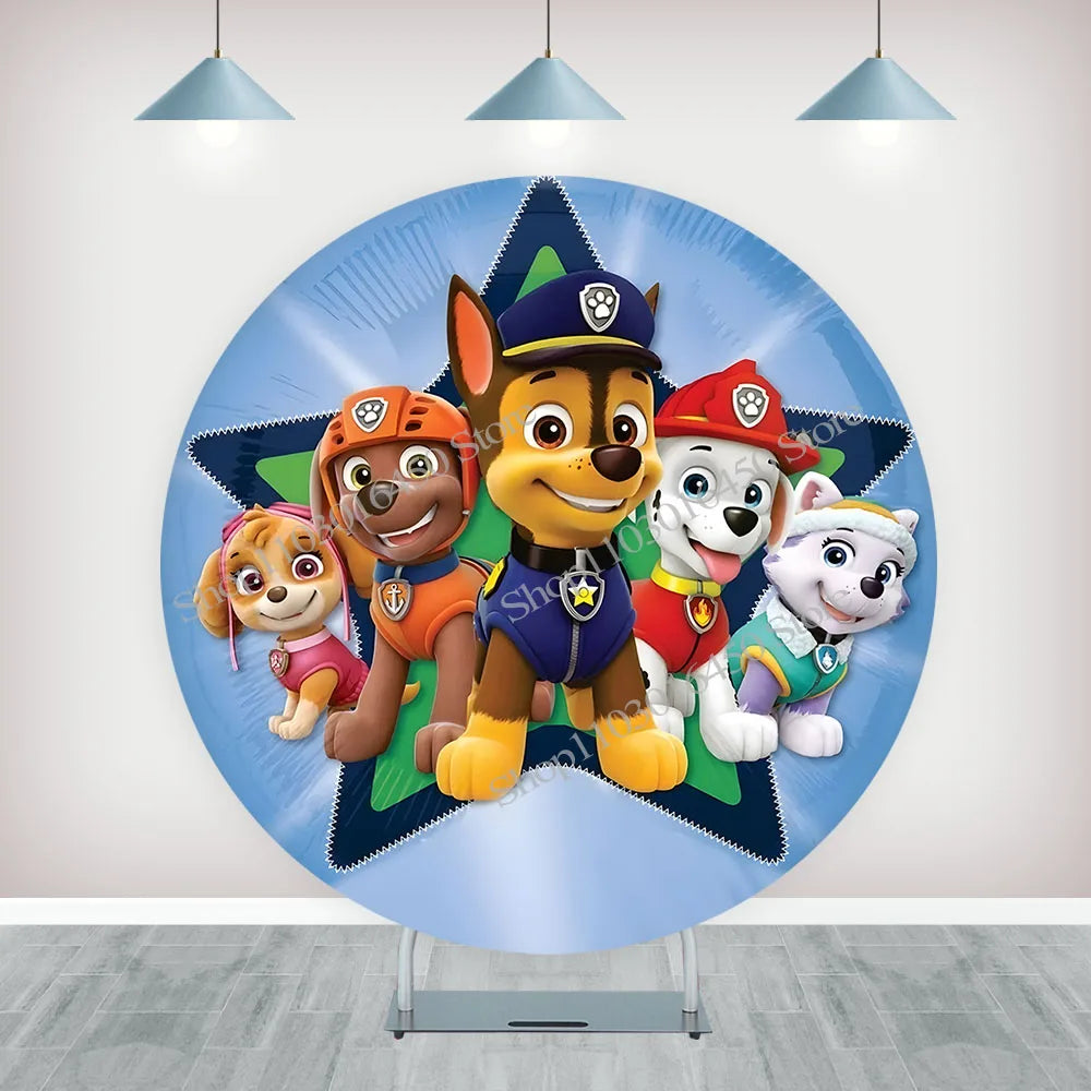 The Paw Patrol Round Backdrop Elastic Circle Colorful Baby Shower For Kids Birthday Party Background Cylinder Decoration Props
