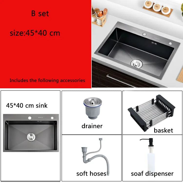 small kitchen sink above counter or udermount vegetable washing basin sink kitchen black stainless steel seamless welding pia