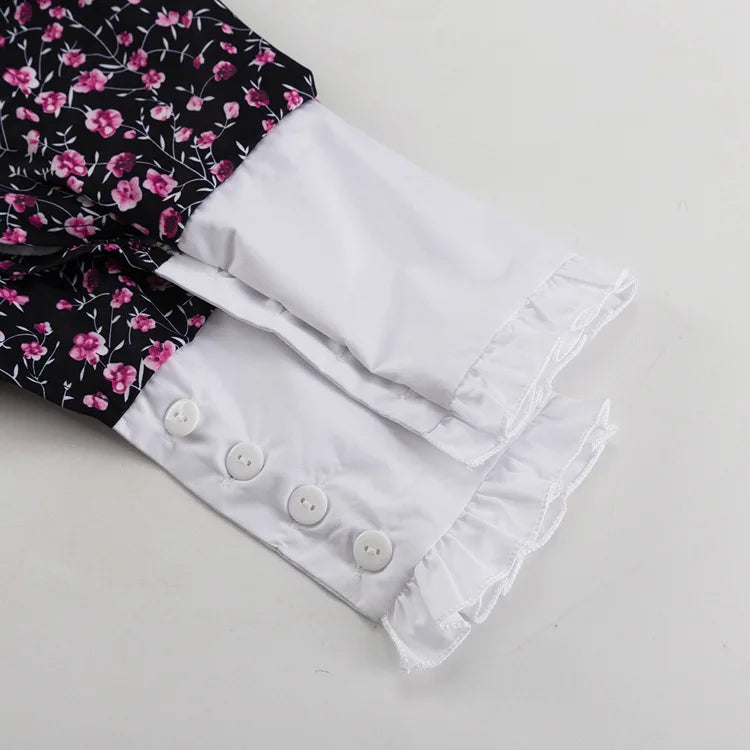 Tossy Ruffled Fashion Printed Mini Dress For Women V-Neck Patchwork Contrast Slim Long Sleeve Party Dress Female Bodycon Dress