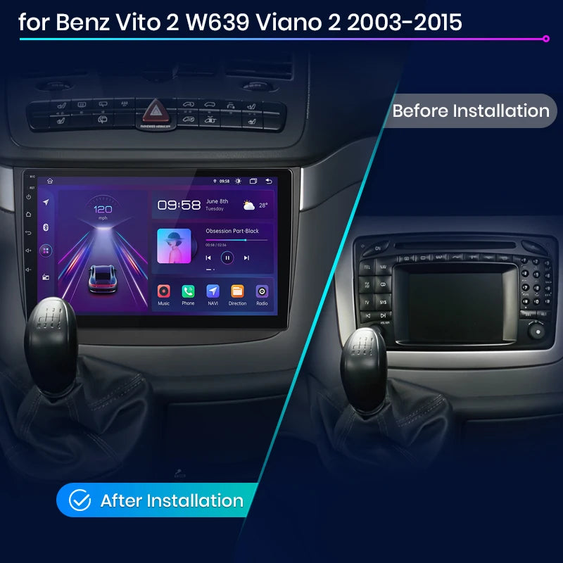 Junsunun CarPlay Android Auto Car Radio for Mercedes-Benz Vito 2 W639 Viano 2 2003-2015 GPS Intelligent Systems Stereo Multimedia