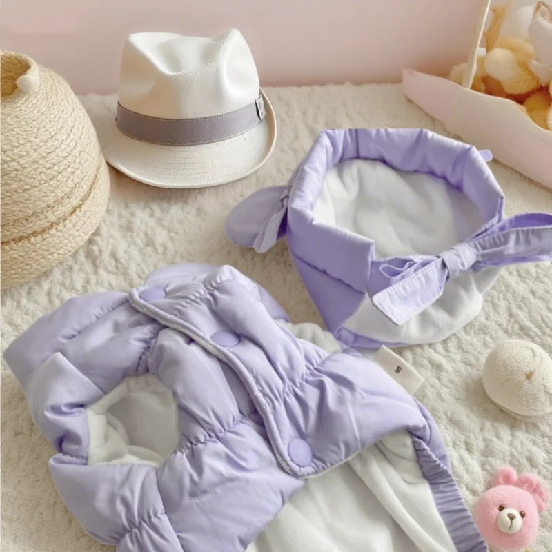 Winter Padded Dog Jacket Coat Warm Soft Dog Clothes Fashion Solid Puppy Down Jacket Cute Bow Cat Vest Coat Chihuahua Pet Costume