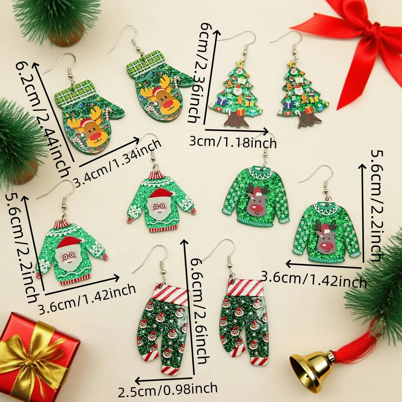 5 pairs of Christmas-themed earrings, Santa Claus Tree gift element earrings, women's holiday accessories, suitable for daily gi
