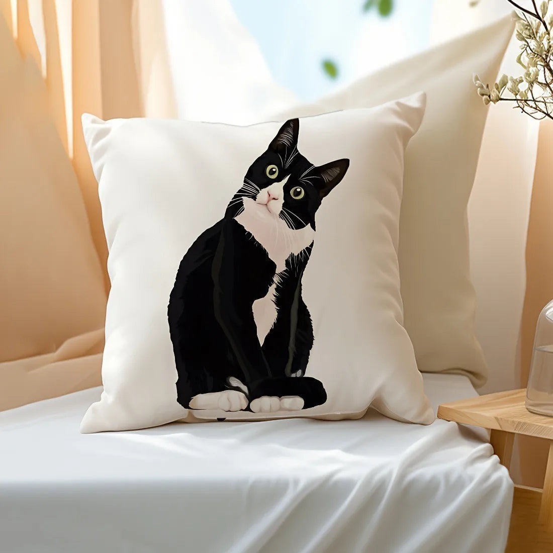 Cute Cartoon Cat Cushion Pillow Cover Simple Printed Throw Cushion Case Creative Home Sofa Decor Gift for Cat Lovers