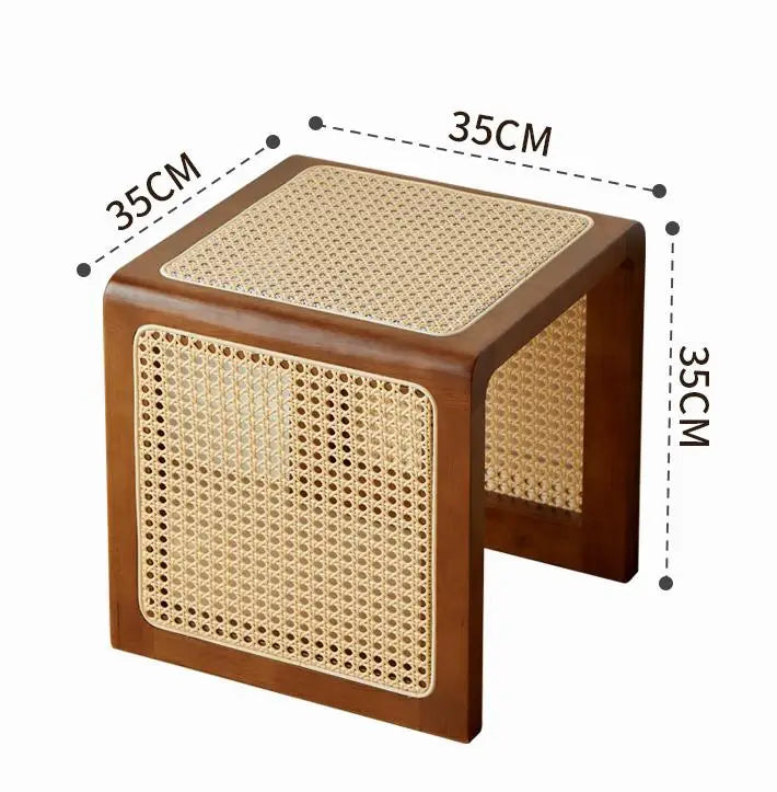 Table basse en rotin massif style Wine--sabi, meubles japonais, table d'appoint antique pour canapé, table carrée rétro pour balcon