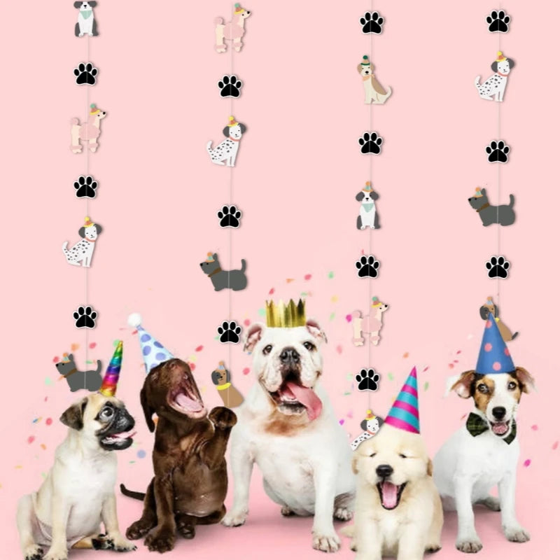 Pet Theme Decoration Cute Cartoon Dog Paw Print Garland Birthday Baby Shower Gift Giving Party Background Hanging Banner Prop