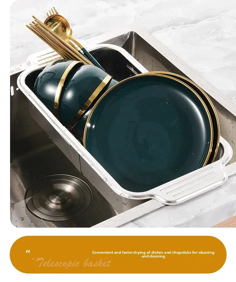 304 Stainless Steel Sink Rack - Extendable Dish Drainer for Plates, Fruits & Vegetables | Heavy-Duty Kitchen Drain Basket