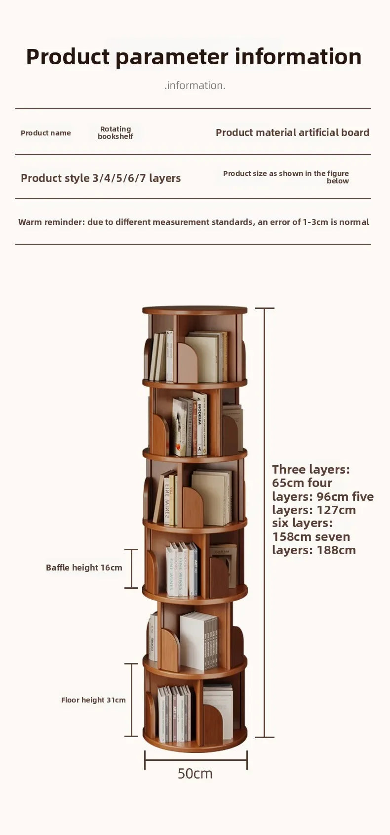 360 °   Bibliothèque rotative – Armoire de rangement mobile pour la maison et le salon