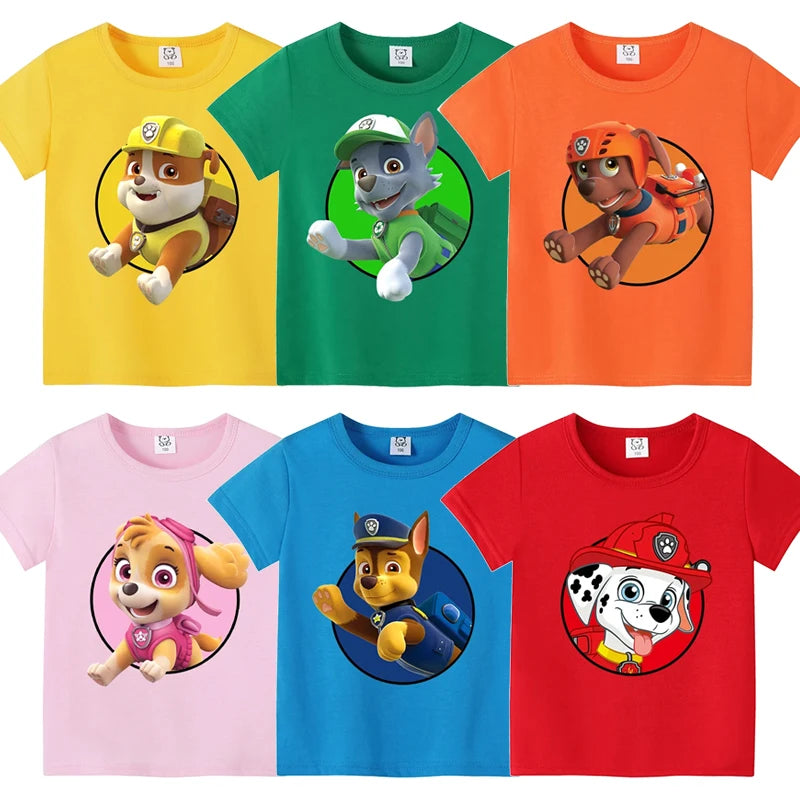 Paw Patrol Child Short Sleeve T-shirt Cartoon Chase Skye Print Cotton Tees Boy Girl Summer Casual Tops Kawaii Kids Birthday Gift
