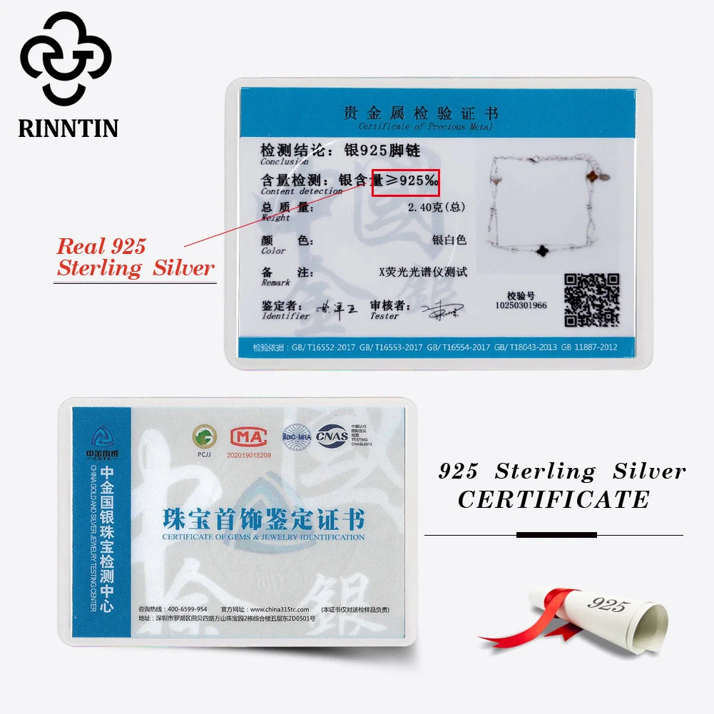 Rinntin Genuine 925 Sterling Silver Double Layer Clover Chain Anklet Lucky Clover Charm Anklets Bracelet Female Jewelry GMA02