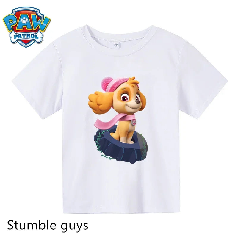 Paw Patrol Children T-shirt Simple Basic Black & White Short Sleeve Anime Cartoon Chase Skye Cute Summer Clothes Birthday Gift