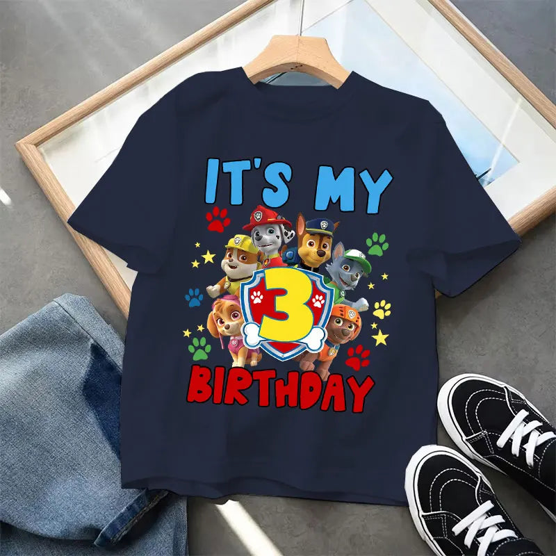Paw Patrol Cute T-shirts for Children Cartoon Number 1-9 Printed Short Sleeved Shirt Boys Girls Summer Fashion Top Birthday Gift