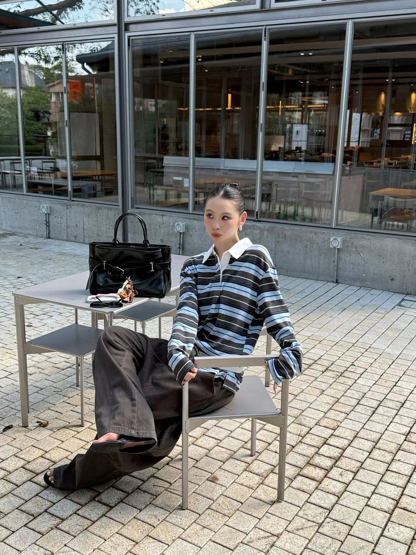 DEAT Fashion Splicing Silhouette Curved Jeans Women's High Waist Loose Wide Leg Denim Pants Autumn New 7A1005