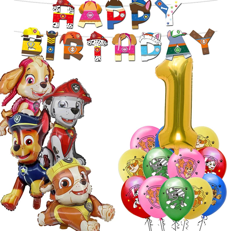 Paw Patrol Birthday Decoration Tableware Tablecloth Children Gift Candy Box Backdrop Dog Balloon Party Favors For Kids Birthday