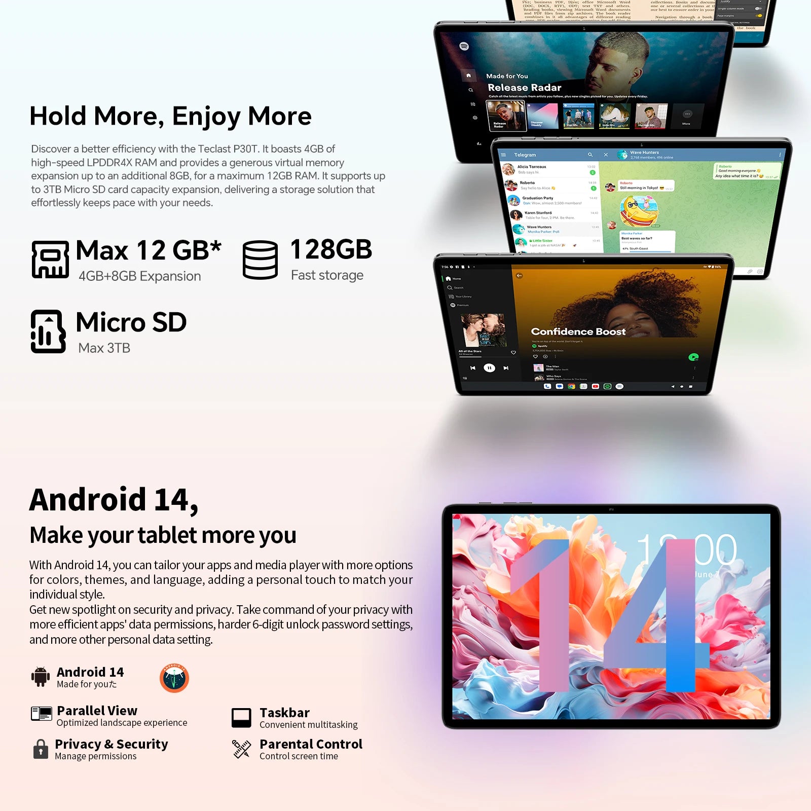 Teclast P30T Set 10.1" Tablet Android 14 T606 8-core Max 12GB RAM 128GB ROM 6000mAh Keyboard/Case/Mouse/Stylus/Headphone/Stand