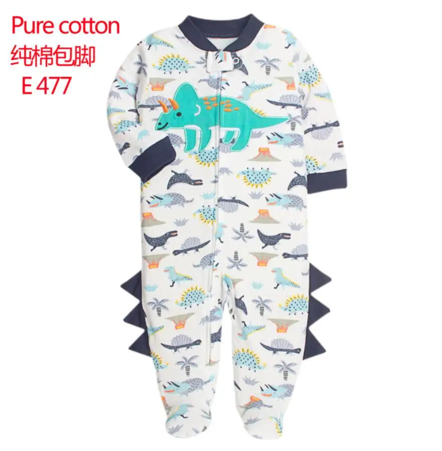 Baby Cotton Rompers Newborn Toddler Baby Boys Girls Pajamas Coveralls Cartoon Animal Dinosaur Strawberry Zipper Jumpsuit