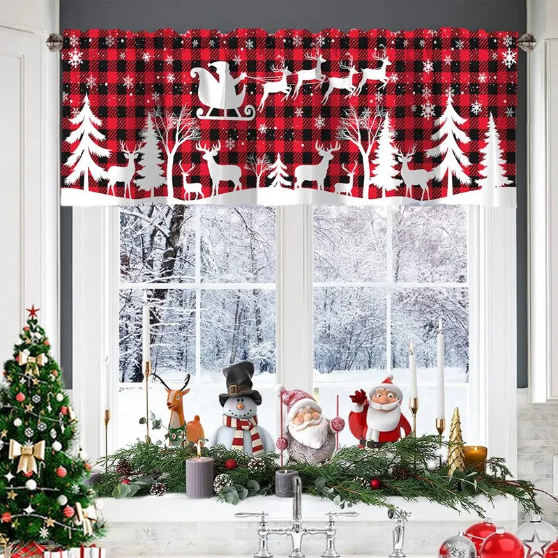 Christmas Short Curtains Valances Windows Treatments for Kitchen Bathroom Christmas Decorations for Home 2025 Xmas Ornaments