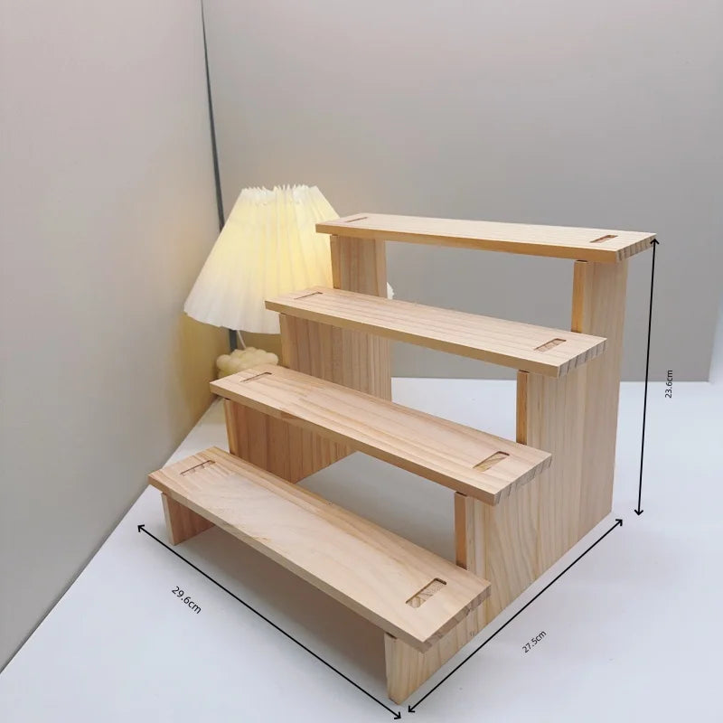 2-5 Tiers Wooden Display Rack Cosmetic Perfume Display Stand Doll Toys Stepped Desk Storage Home Desktop Organization