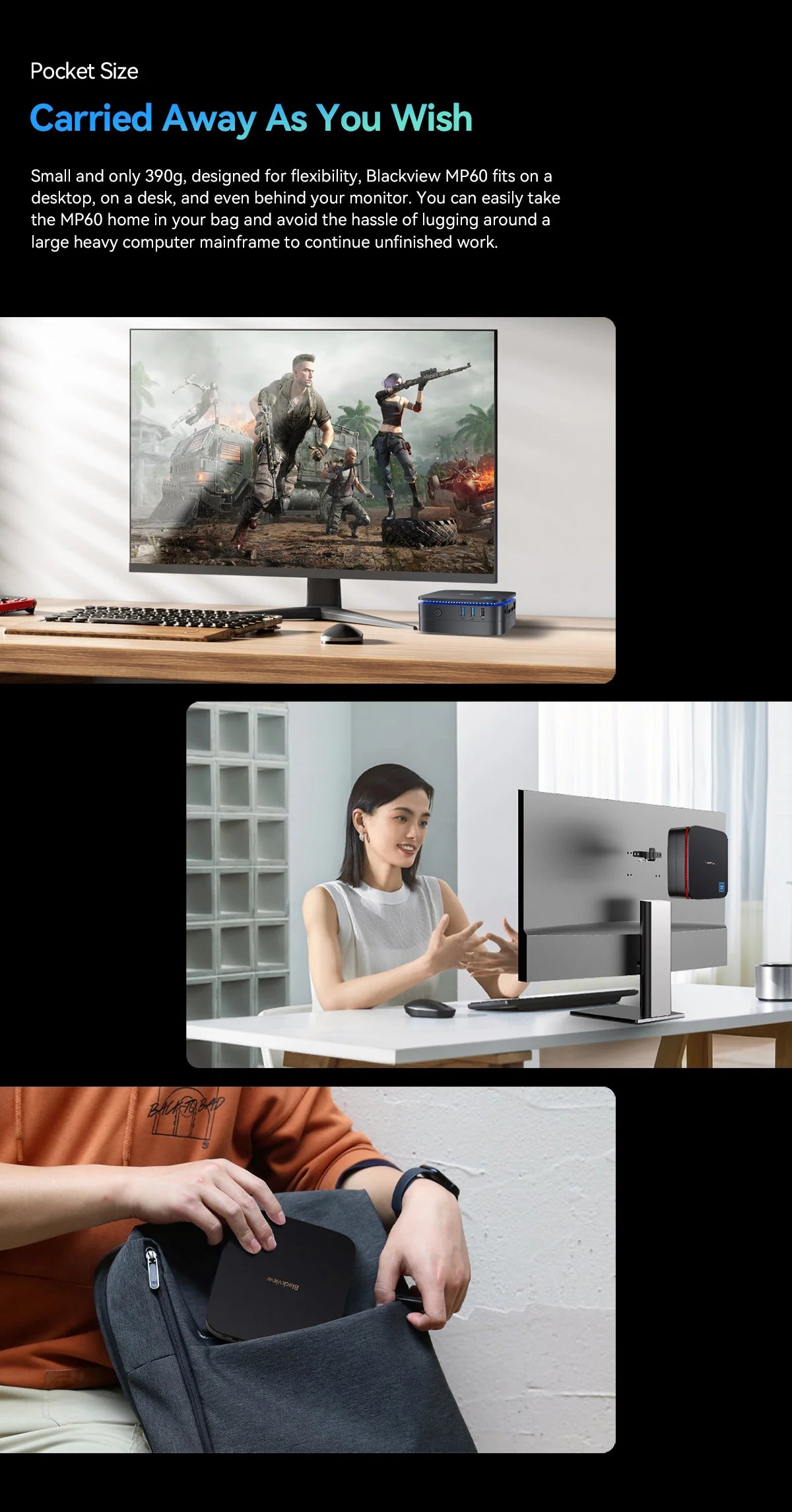 Blackview MP60 NEW Mini PC Windows 11 16GB DDR4/512GB 1TB SSD Ordenador Intel N95 4K HD Doble HDMI Dual-Band 2.4G