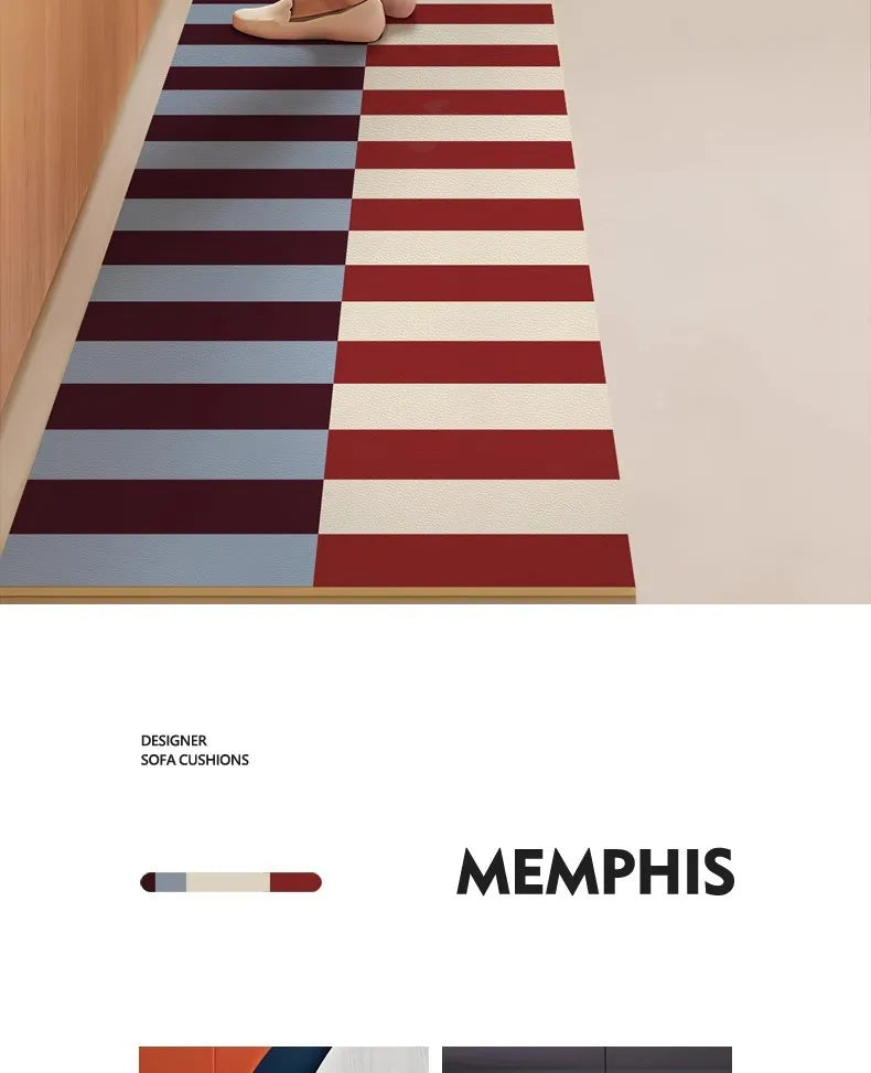 VIKAMA Retro Striped Simple Kitchen Floor Mats Diatomite Water-Absorbent Non-Slip Foot Mats Scrubbable Home Decoration Summer