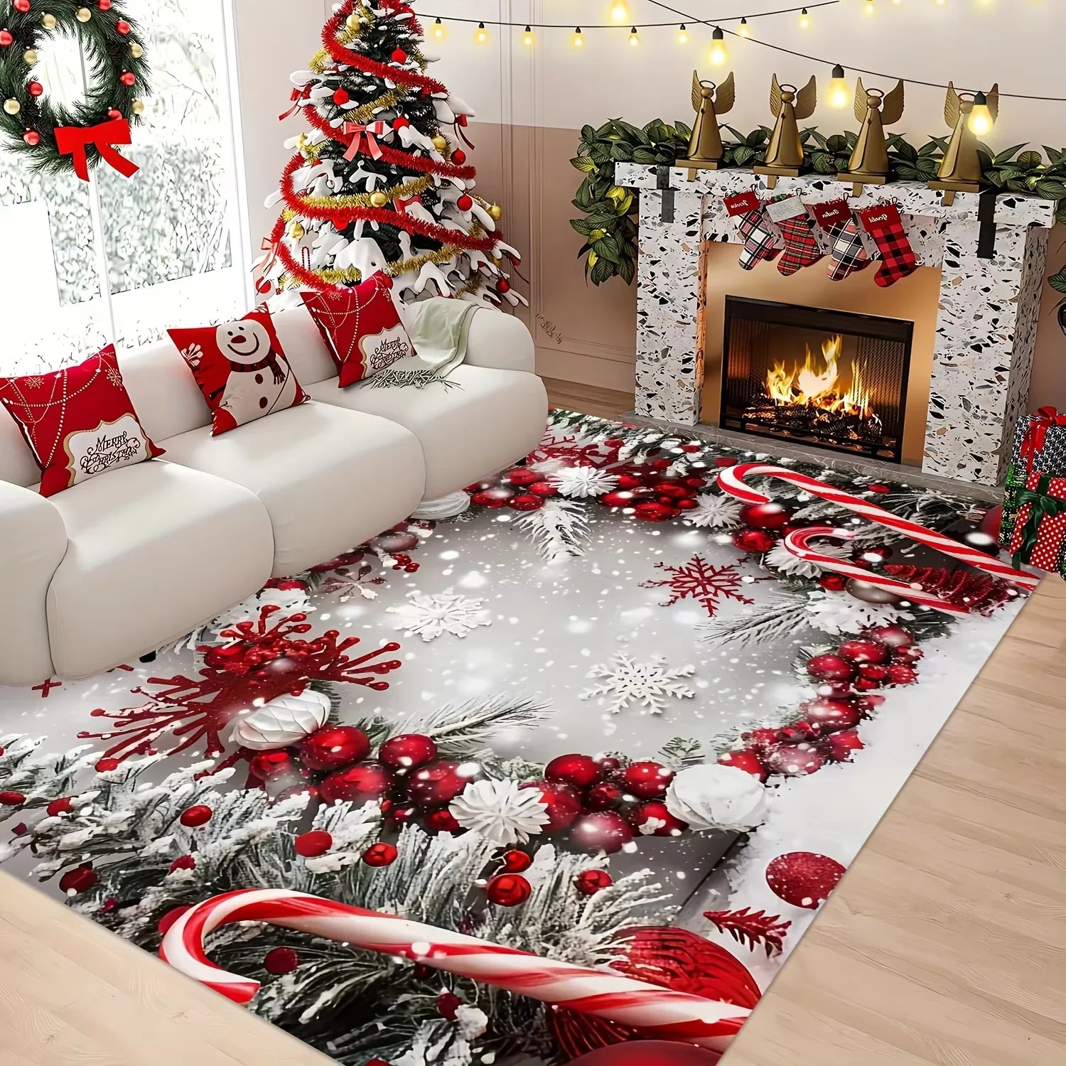 VIKAMA Christmas Rug Festive Carpet For Live Room Large Area Rug Bedroom Rug Soft Doormat Welcome Mat Home Decoration