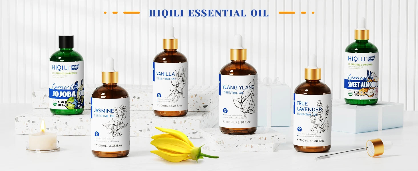 HIQILI Ylang-Ylang Essential Oil 100ML Citronella Geranium 100% Natural Tree Oil for Skin Massage Stress Relief & Aromatherapy