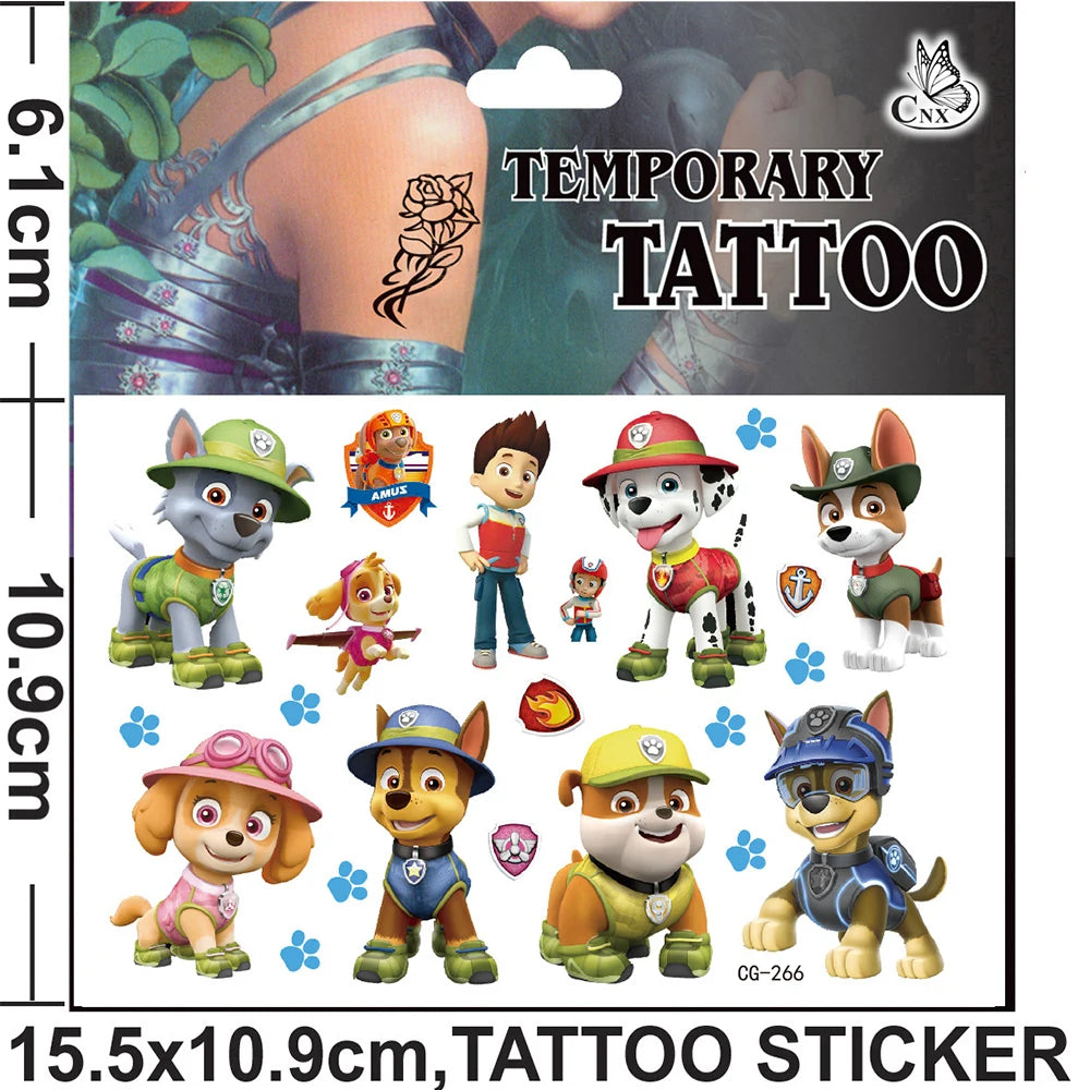 Cute Paw Patrol Toys Tattoo Stickers Anime Pet Dog Model Doll Chase Marshall Rocky Cartoon Children Fake Temporary Tattoos Gifts
