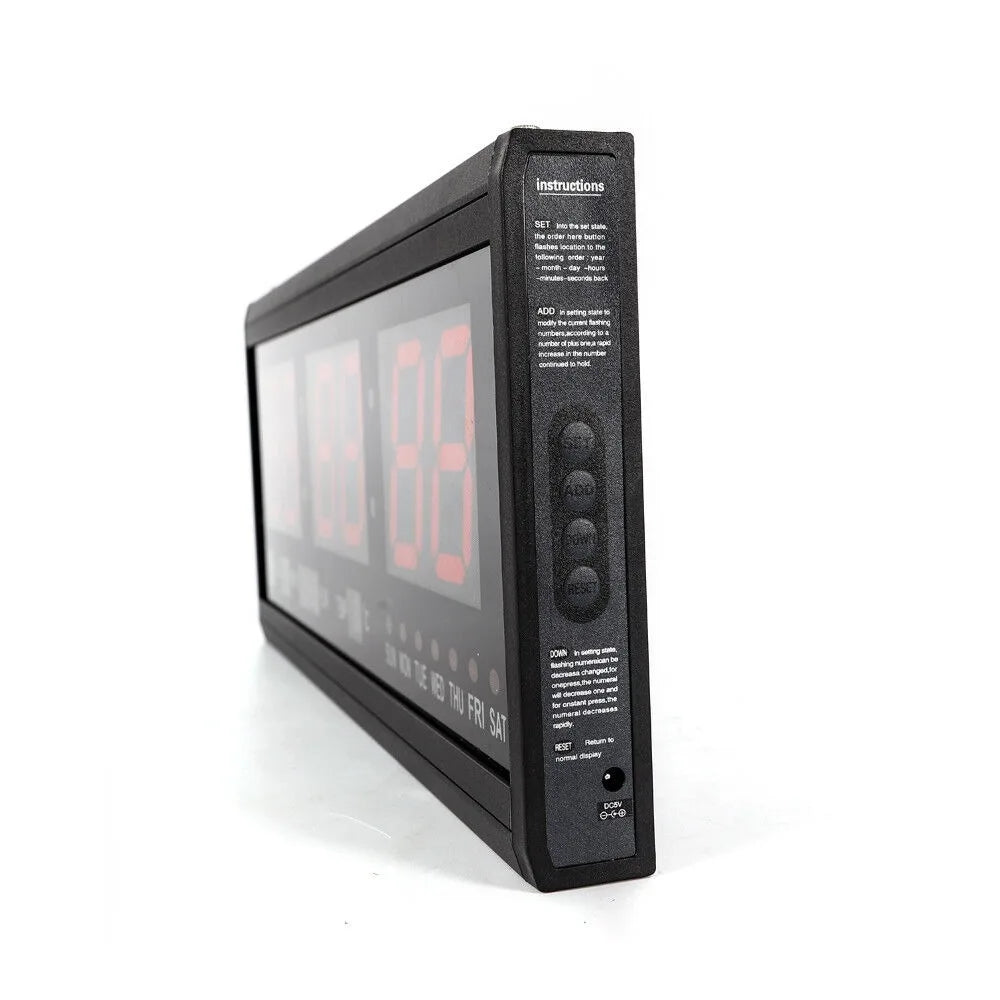 LED Digital Wall Clock 12/24h Time Date Temp Week Display Luminous Auto Wall-Mounted Clock Large Silent Tabletop Clock 48*19*3cm