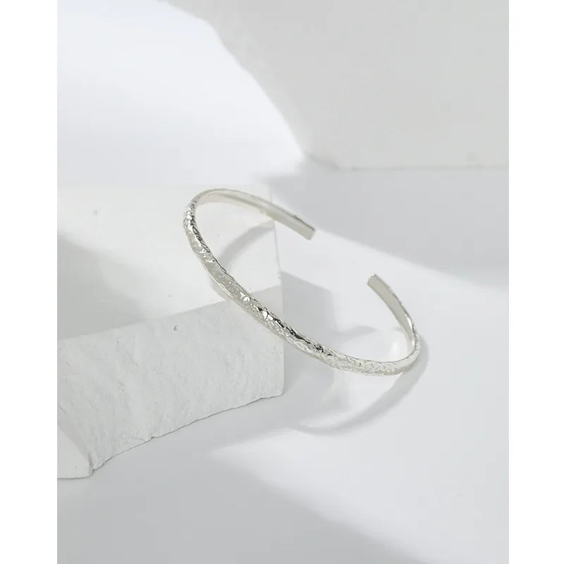 SHANICE 100% S925 sterling silver Tin Foil texture Open Bracelet&Bangles For Women Men Fashion Charm Jewelry Wholesale