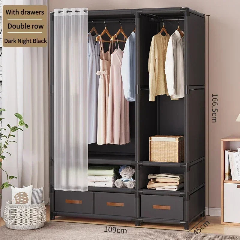 Armoire pour usage domestique, chambre à coucher, armoire en tissu simple et de grande capacité, robuste et durable, rangement anti-poussière, support organisateur de garde-robe