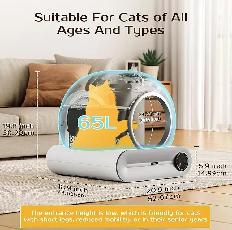 Smart Self Cleaning Cat Litter Box 65L Extra Large Closed Automatic Cat Toilet App Control Cat Litter Tray Arenero Gato for Cats