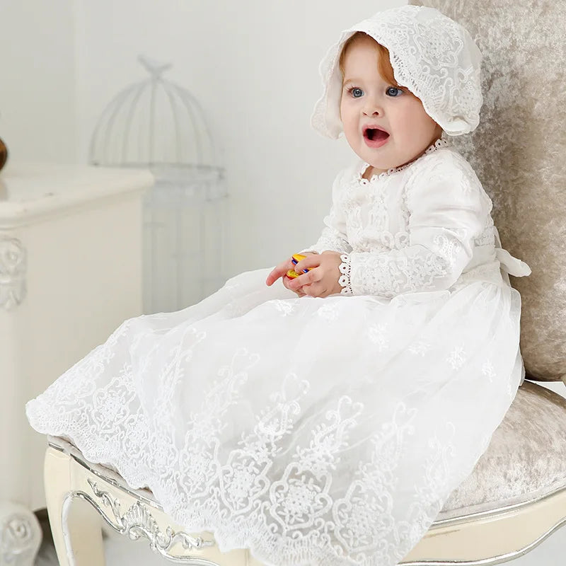 0-2 Years Children Lengthen Lace Christening Dress Baby Girls Infant Toddler Wedding Dress Little Girls White  Baptism Dress