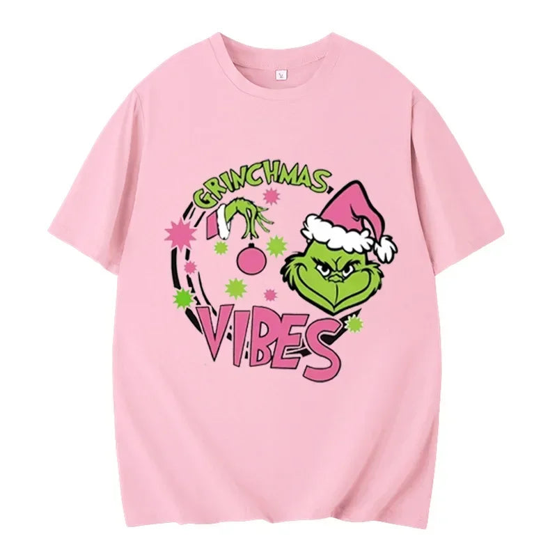 Grinch Christmas  Shirt Christmas Deer  Christmas Party Christmas Snowman Casual Breathable Crew   Women Clothes
