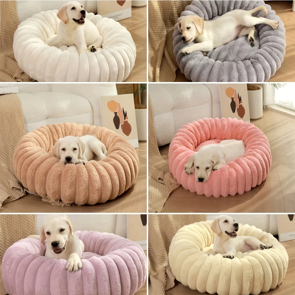 50-90cm Round Pet Bed Imitation rabbit fur for Dog Bed Super Soft Cat Bed Long Plush Dog House with Anti Slip Bottom for Cat Dog