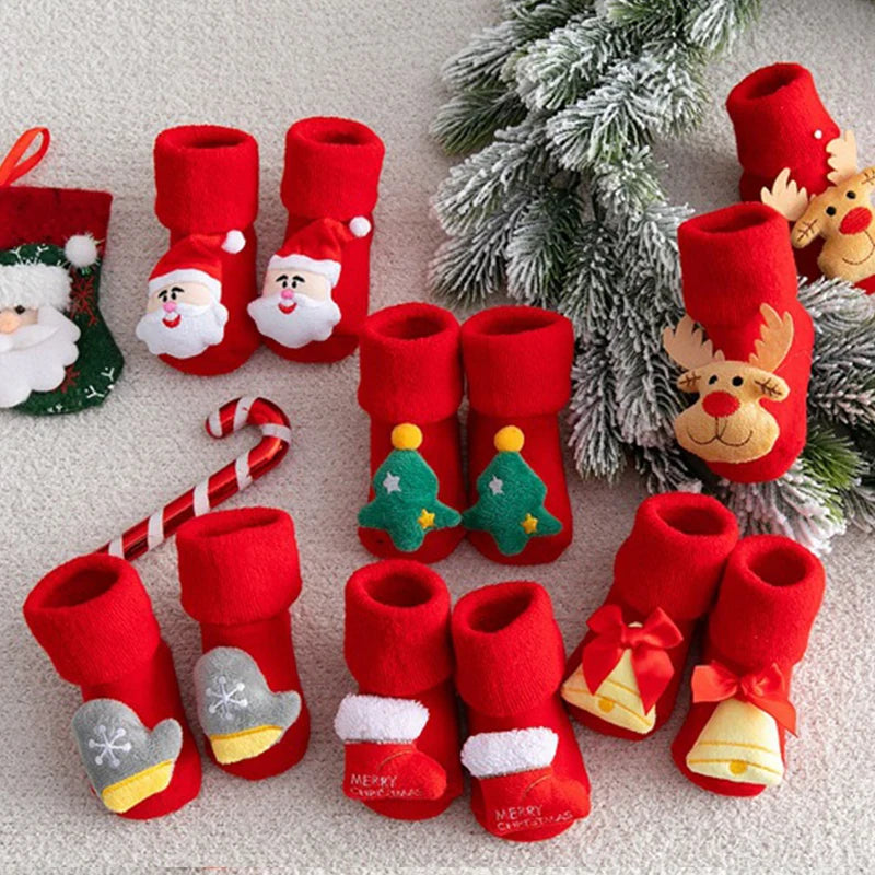 Baby Christmas Socks Kids Children's Socks for Girls Boys Non-slip Print Cotton Toddler for Newborns Infant Short Socks Clothing