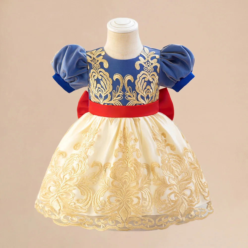 Snow White Girls Party Dress for Baby Carnival Halloween Cosplay Costumes Toddler Bow 1st Birthday Dresses Puff Sleeve Clothing