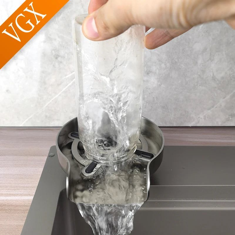 VGX Automatic Cup Washer Rinser Glass Cup Washer Bar Beer Milk Tea Cup Cleaner Faucet Stainless Steel 304 Kitchen Accessories