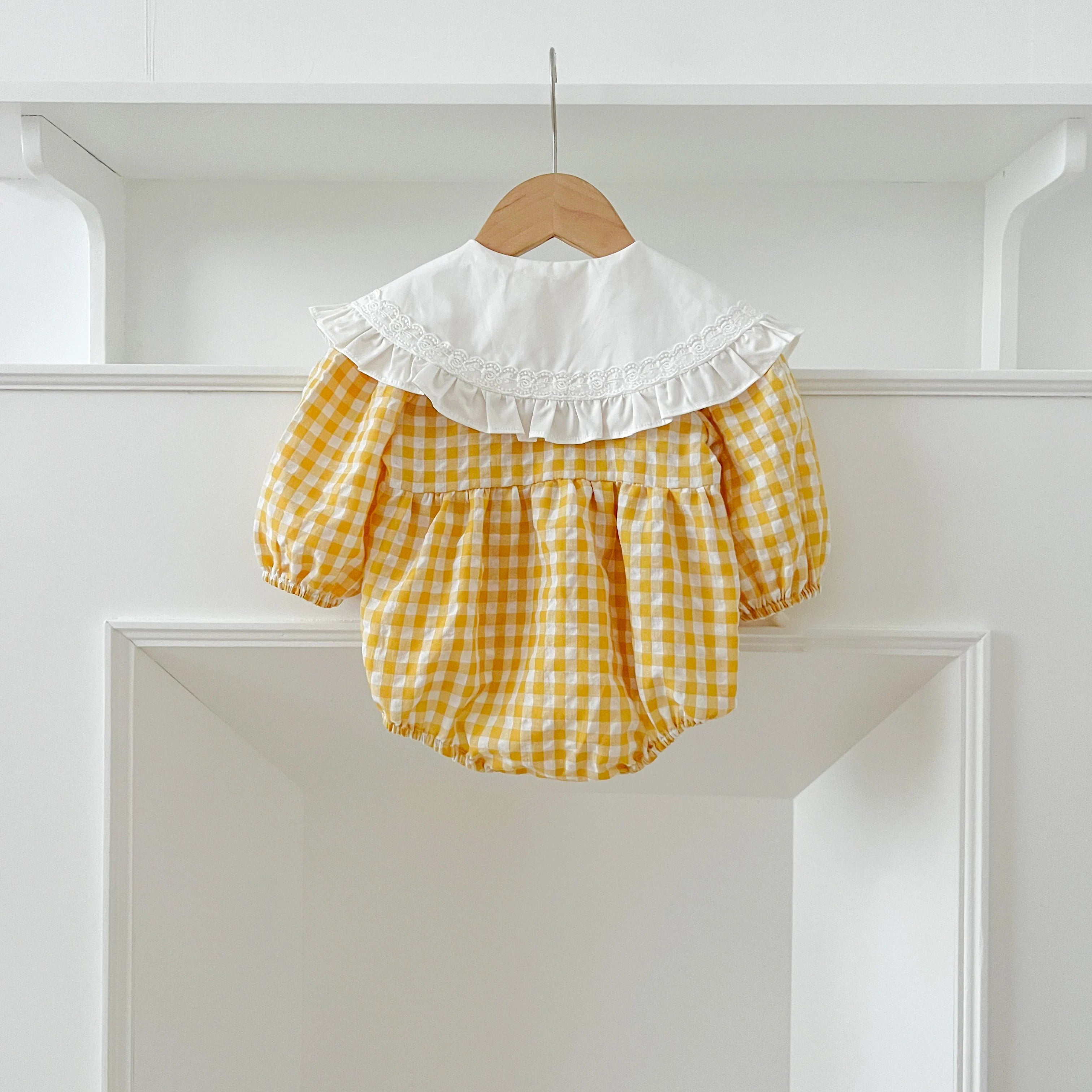 Christmas Infant Baby Girl Romper Autumn Winter Newborn Baby Girl Children Clothes Red Plaid Lapel Long Sleeved Newborn Romper