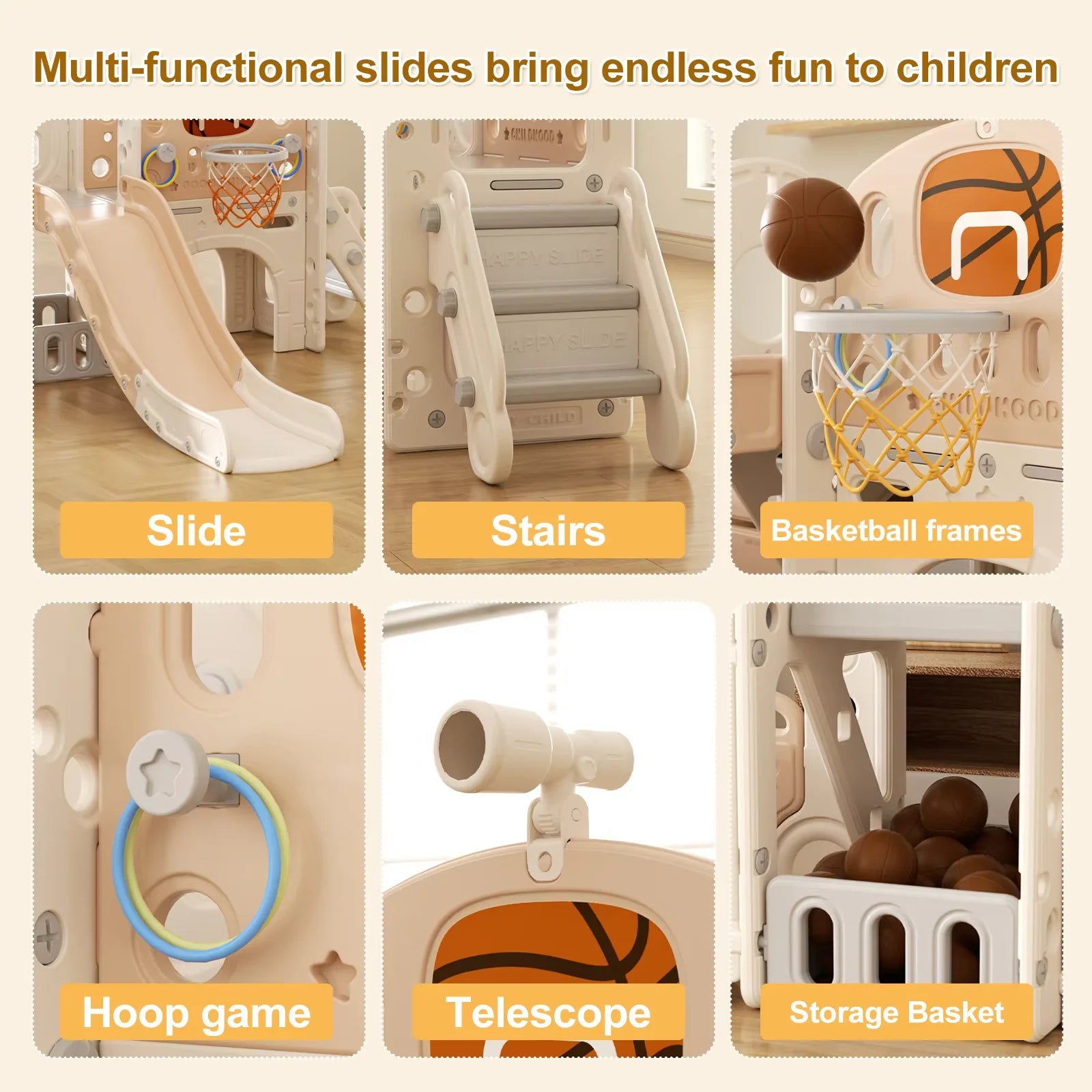 8 in 1 Children's Slide Mini Bus 2M HDPE Garden Slide - with Handrail Anti-Slip Gardens Tunnel Storage Space Indoor/Outdoor