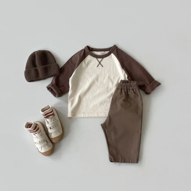 Kid Casual Simple Patchwork Long Sleeves T-shirt Pullover Tops Girl Loose Comfortable Soft Bottoming Shirt cotton tees