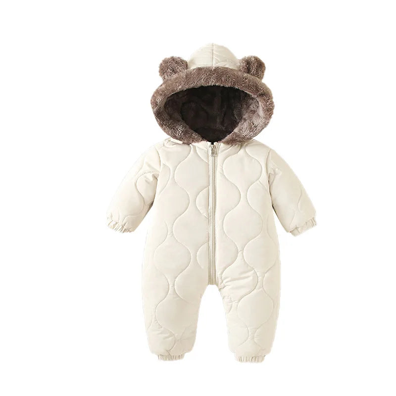 0-3Y Newborn Baby Bodysuit Children's Down Cotton Jacket Bear Ear Velvet Plush Jumpsuit Thick Rompers Baby Boys Girls Bodysuits