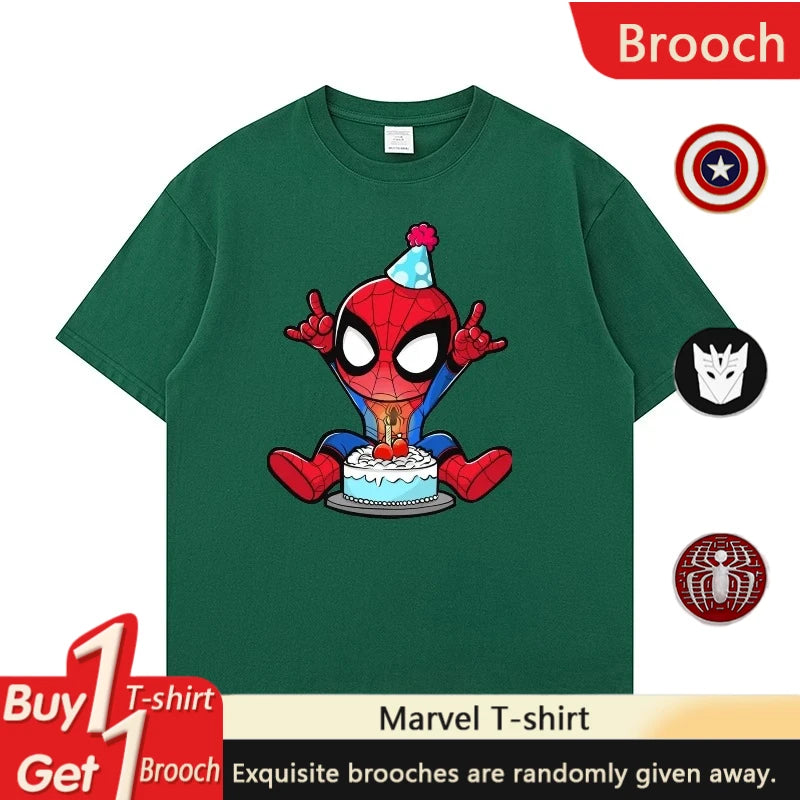 Marvel Printed Cotton TShirt Spider Man Celebrate Birthday Graphic Summer Autumn Family Matching Outfits Parent-child Unisex Tee