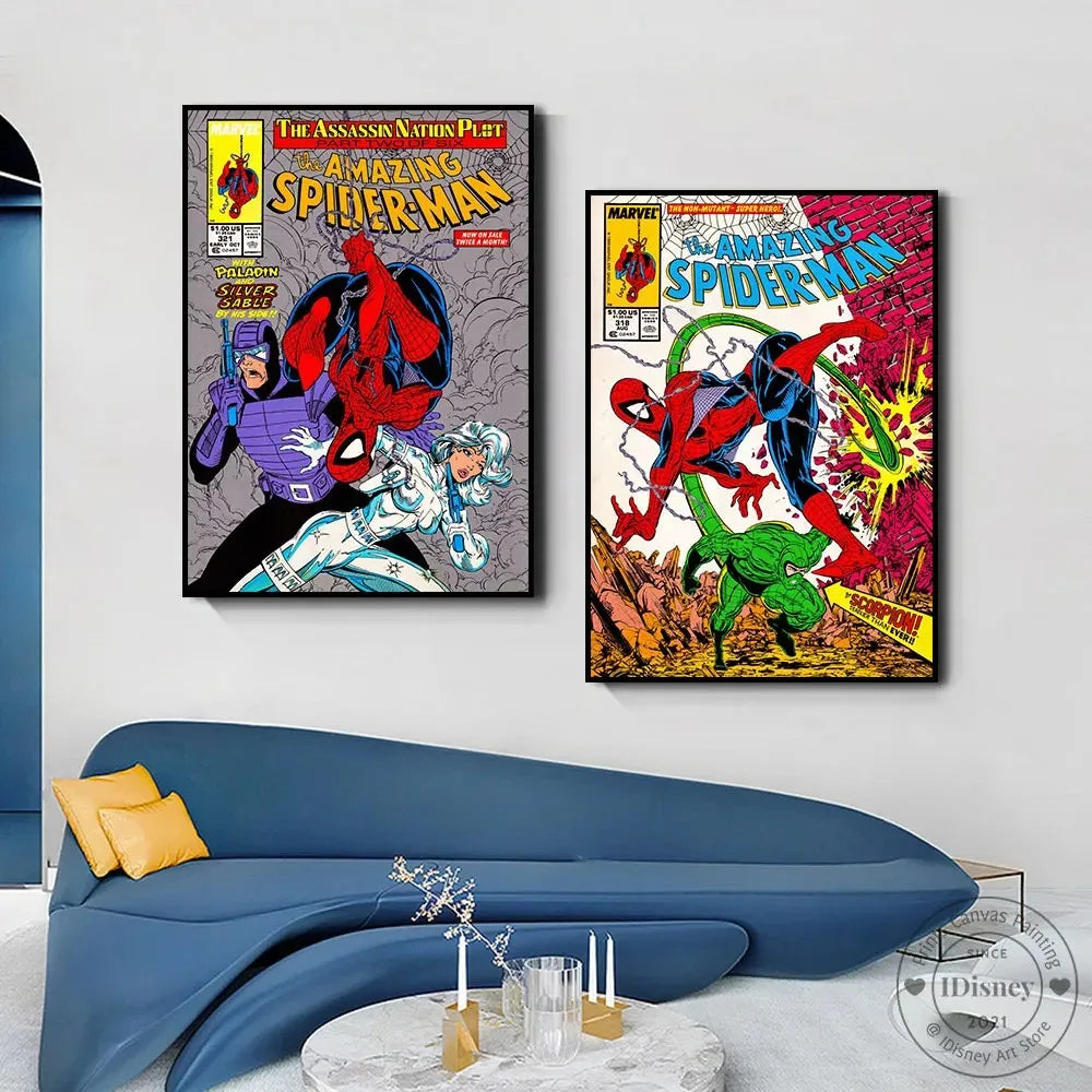 Marvel Vintage Comics Amazing Classic Spiderman Print Wall Art  Amgazine Poster Canvas Paintings Home Decor Pictures Best Gift