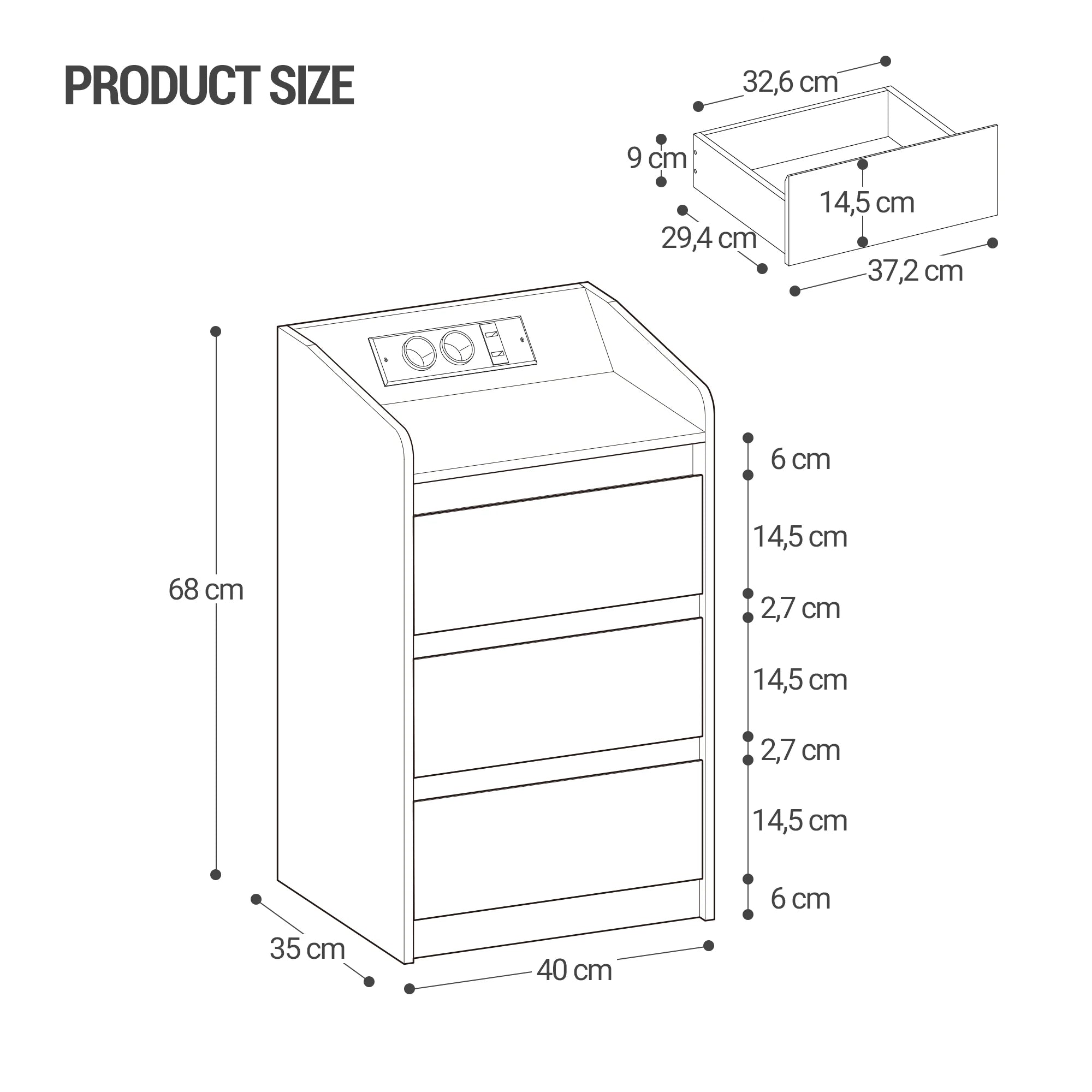 Hzuaneri Table de chevet avec 3 tiroirs, table d'appoint avec station de recharge et LED, 2 prises CA et 2 ports USB pour le salon
