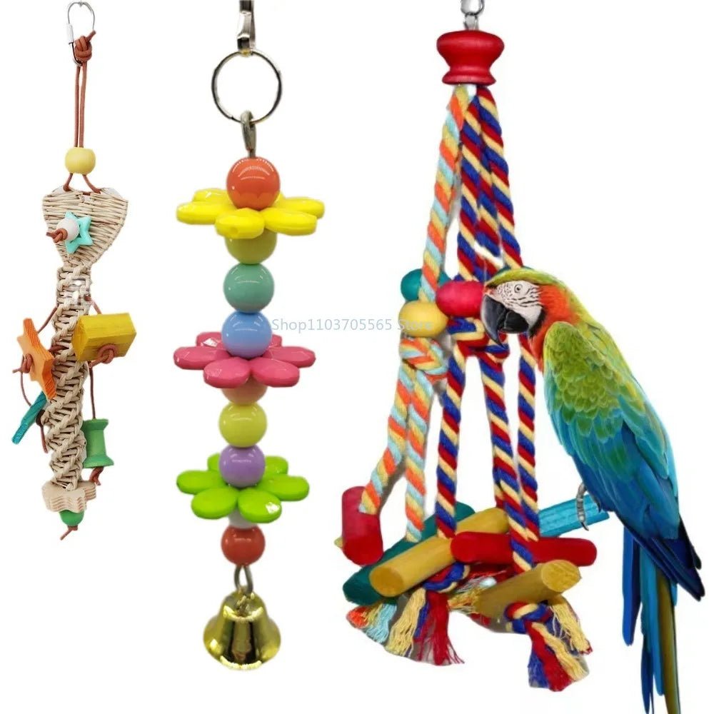 Parrot Toys Colorful Wooden Bird Supplies Unique Shape Diverse Ways To Play Complete Variety Large Parrot Bite Bird Toys