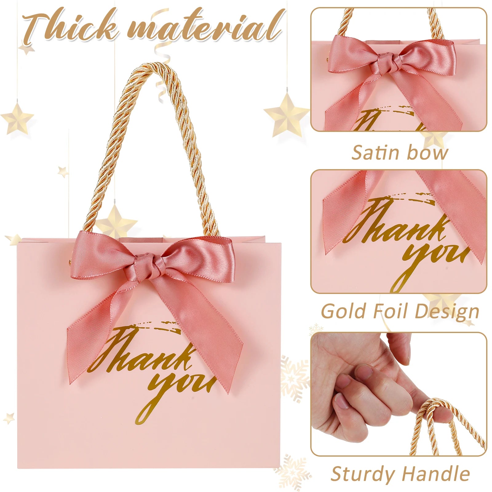 24 Pack Thank You Gift Bags with Handles Small Favor Bags with Bow Ribbon for Baby Shower, Wedding, Party Favor, Birthday