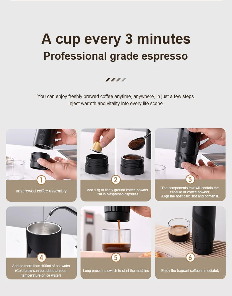 20 BAR Portable Electric Coffee Maker Capsule 2 in 1 Coffee Grinder Travel Coffee Maker for Car and Home Camping Outdoor